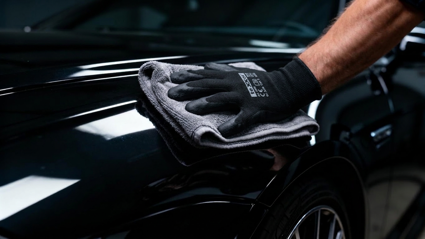 Detailer poliert Premium-Fahrzeug